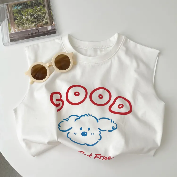 【纯棉背心】男女童卡通印花背心夏装外穿薄款休闲透气无袖t恤上衣A