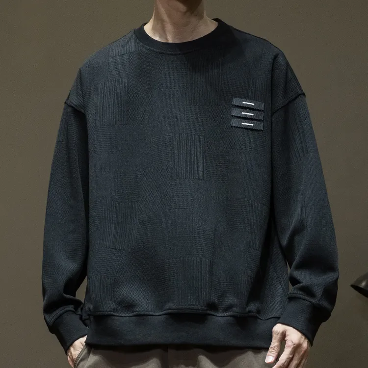 圆领卫衣男焦糖色秋冬季套头宽松大码男士加肥加大胖子加绒打底衫