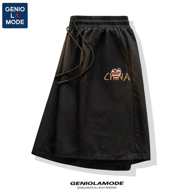 GENIOLAMODE熊猫短裤男夏季青少年运动时尚宽松舒适直筒五分裤薄