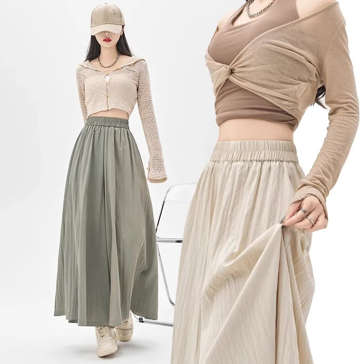 2024夏季阔腿裤女款肌理感褶皱棉麻高腰垂感慵懒宽松显瘦休闲