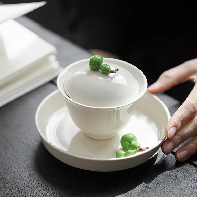 新中式草木灰创意葫芦三才盖碗手工防烫泡茶碗家用复古功夫茶具