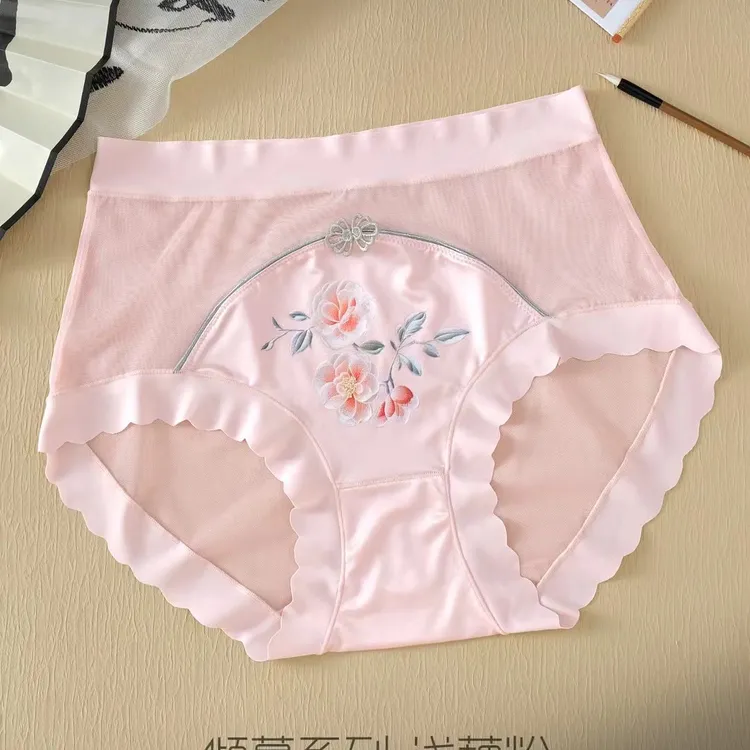 高腰舒适大版女士家居 裤短裤〔时尚网纱拼接刺绣款〕