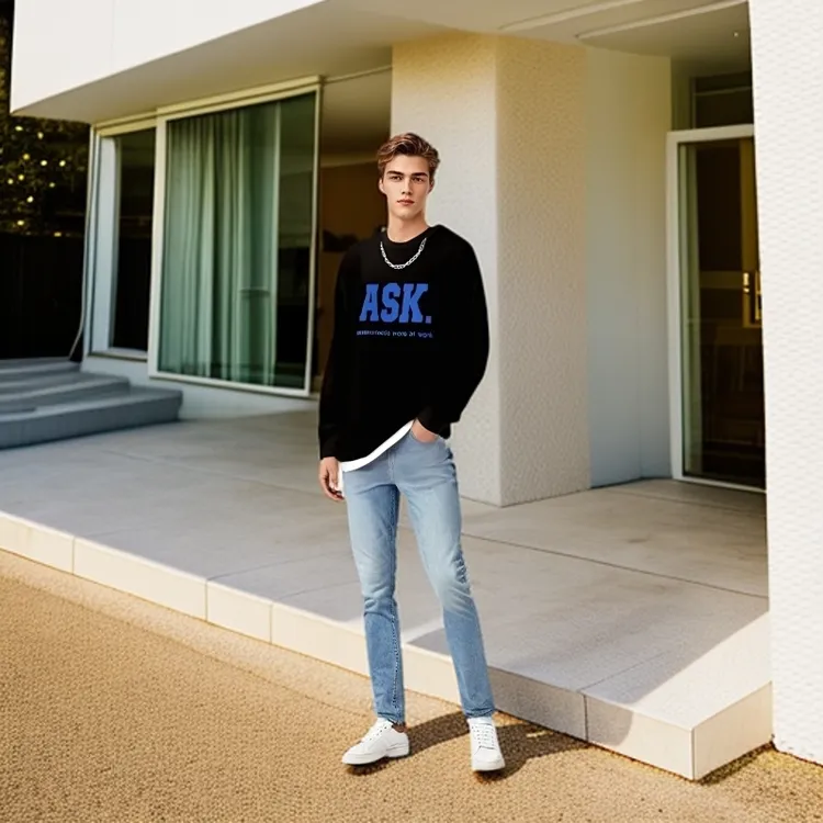 圆领卫衣男春秋2023新款美式潮牌宽松韩版初中生中学生秋季男上衣