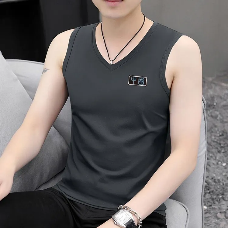 背心男士夏季新款薄款运动健身宽松无袖印花圆领t恤外穿坎肩汗衫