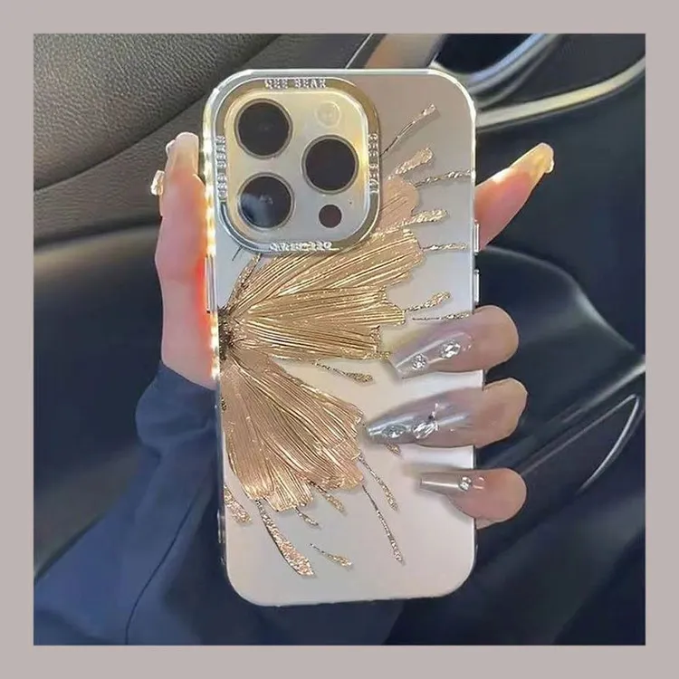 金色蝴蝶苹果14promax手机壳iPhone13高级感15新款12防摔11奢华xs