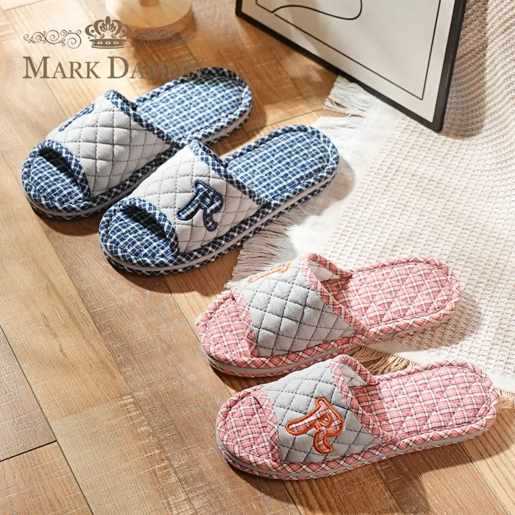 新款棉布艺加厚三层简约男女情侣超软布底静音家居室内地板拖鞋