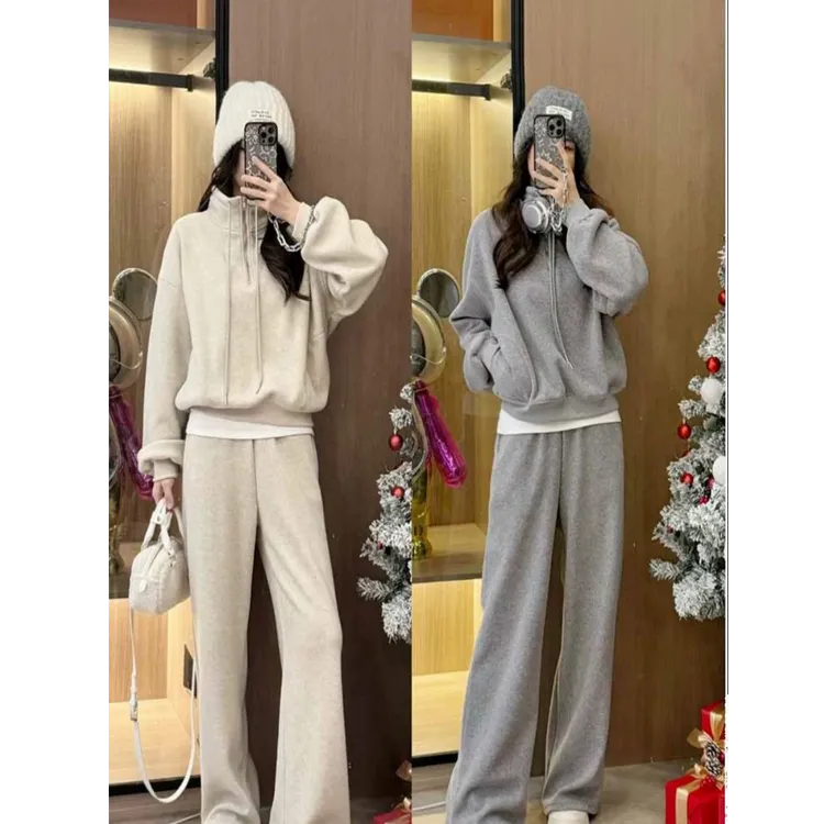 休闲卫衣套装女秋冬2024新款高级感洋气宽松阔腿裤加绒运动511#