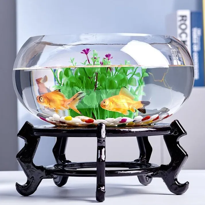 创意水族箱生态圆形玻璃金鱼缸大号乌龟缸迷你小型造景水培花瓶