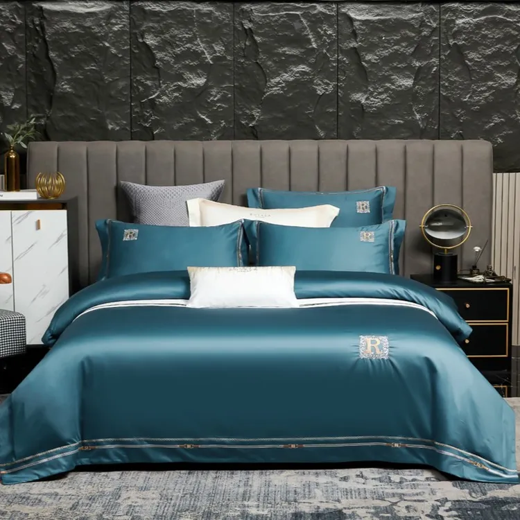 全棉轻奢刺绣绣花长绒棉四件套婚庆宫廷风酒店高档床上用品丝滑