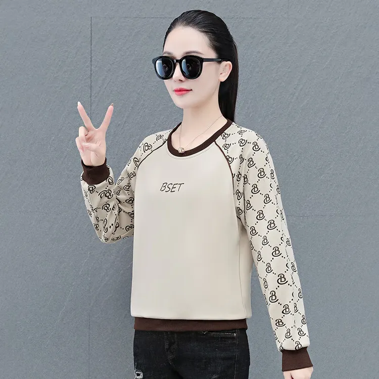 圆领卫衣女春秋款长袖卫衣潮大码女装运动服跑步服上衣套头衫