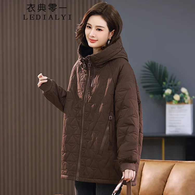 棉衣女中长款新款冬季棉服休闲中年妈妈大码棉袄秋冬品牌夹棉外套