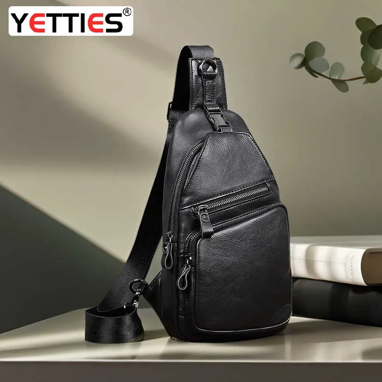 夏季男士真皮防盗胸包软牛皮多口袋胸前包潮流单肩包男士斜挎小包