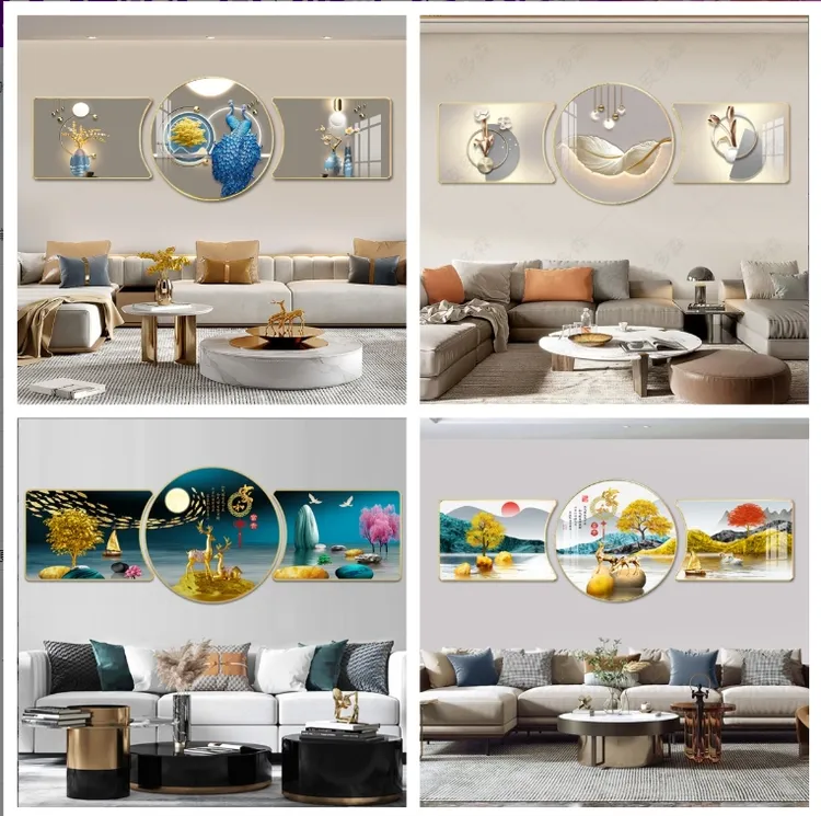 新款富贵圆形组合装饰画客厅壁画时尚简约壁画山水珠联璧合款式
