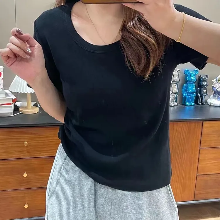 2025夏季新款小众显瘦百搭时尚白色纯色圆领T恤韩版休闲简约女士