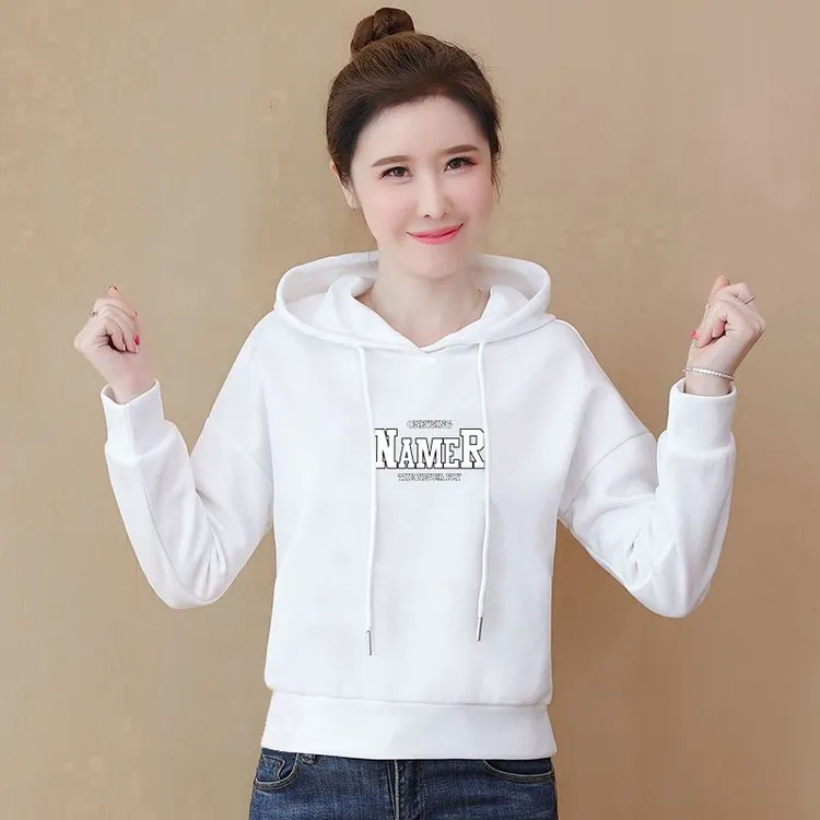 100%纯棉连帽卫衣女短款宽松小个子显瘦遮肉上衣秋冬新款百搭外套