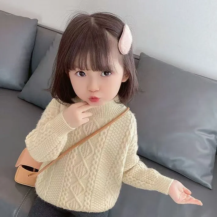 女童新款麻花毛衣冬装儿童加厚女宝针织打底衫宝宝套头上衣款洋气