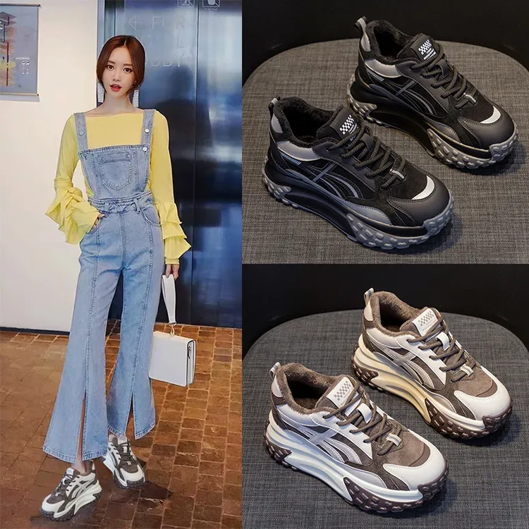 2024春秋新款小白鞋百搭网红加绒韩版女学生运动时尚休闲百搭厚底