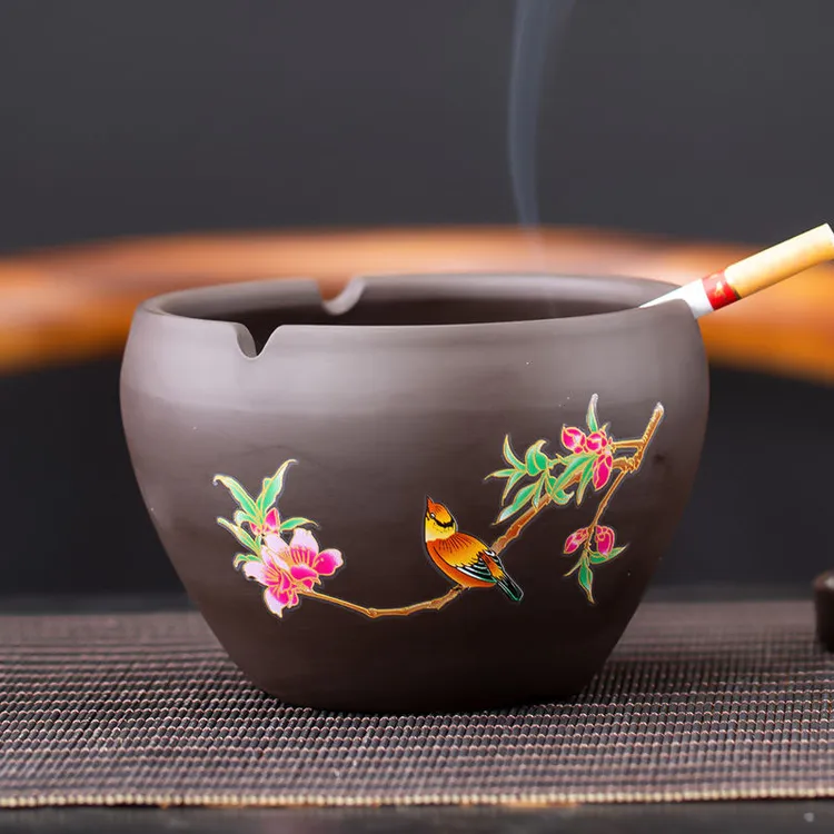 紫砂烟灰缸时尚中式创意个性大号复古客厅办公室防飞灰陶瓷烟缸