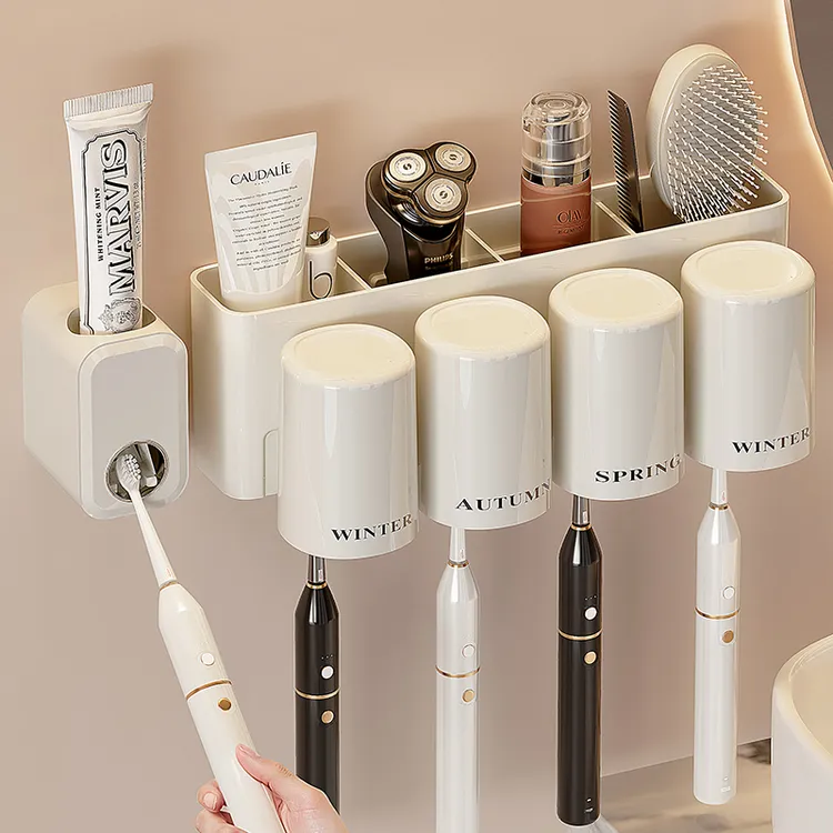 牙刷置物架免打孔漱口杯刷牙杯卫生间壁挂式家庭电动牙膏牙刷架子