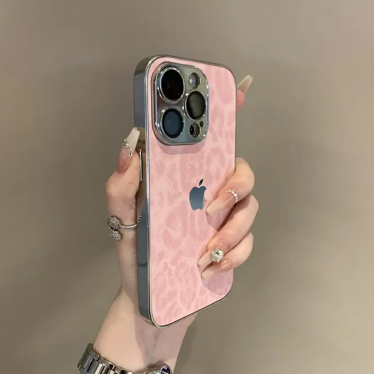 电镀全包镜豹纹适用苹果15手机壳苹果16新款iphone14pro小众13