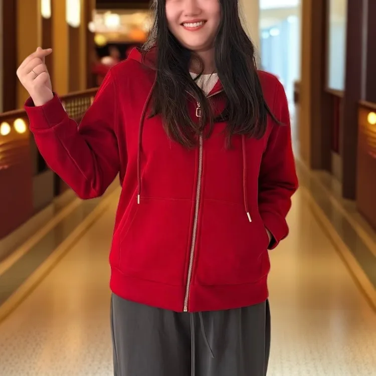 爆款上衣女外套春秋时尚休闲连帽宽松纯色拉链开衫卫衣刺绣百搭