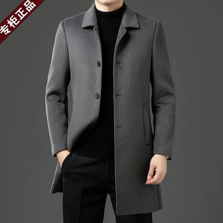 鄂尔多斯市正品羊毛呢子大衣外套男青中年商务休闲羽绒内胆风衣潮