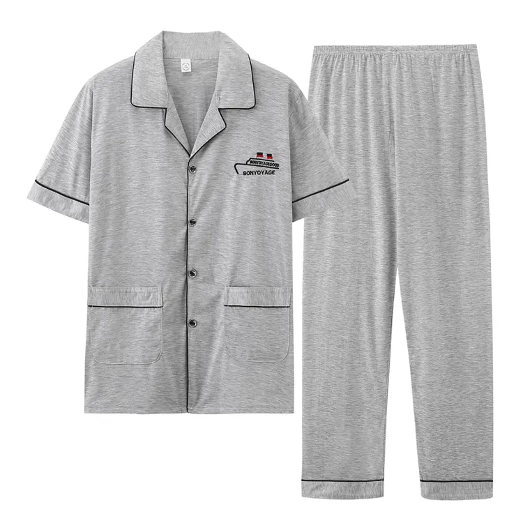 夏季薄款中青年男士可外穿睡衣薄款宽松休闲加大码男士家居服套装