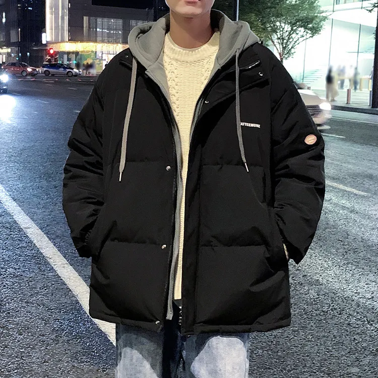 假两件连帽羽绒服男士秋冬季2024新款港风情侣装加厚保暖男生外套