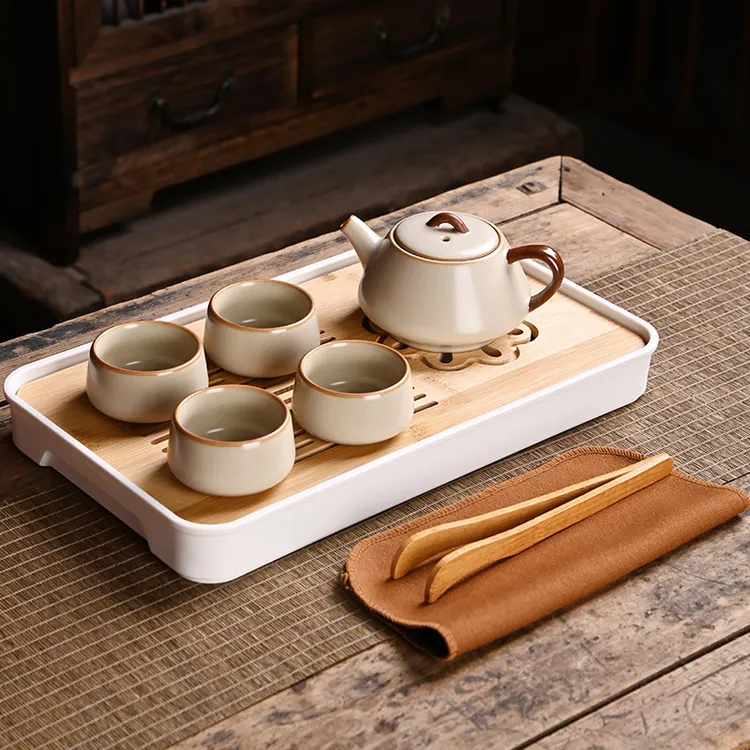顾竹中式家用整套功夫茶具套装轻奢高端日式石瓢壶盖碗茶杯茶盘