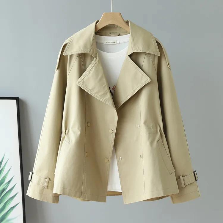 秋季新款英伦风小个子收腰双排扣风衣卡其色大衣韩版外套有内里
