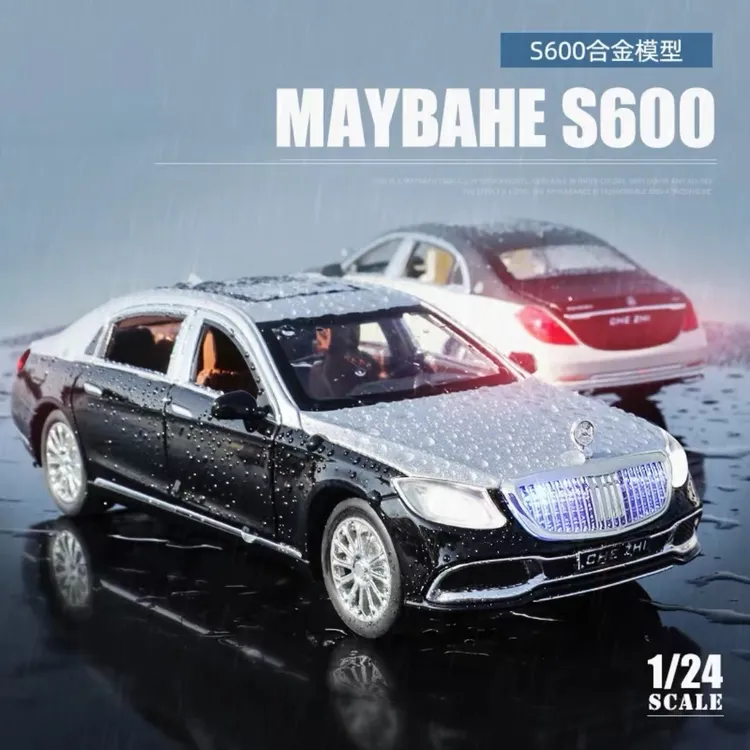 1:24奔驰迈巴赫S600合金车模回力汽车模型摆件儿童合金玩具车蓝银