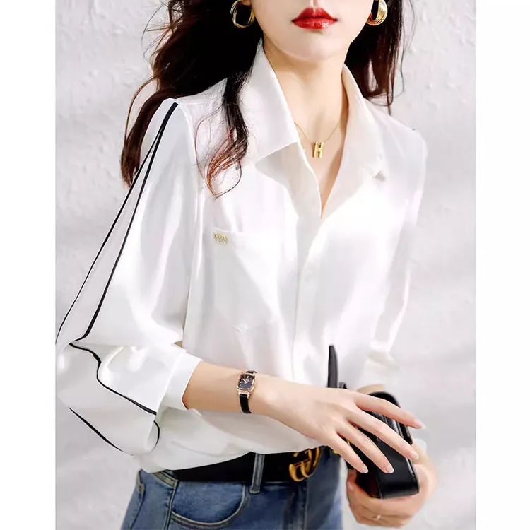 清仓捡漏一线大牌专柜商场撤回剪标女装气质撞色线条设计感衬衫秋