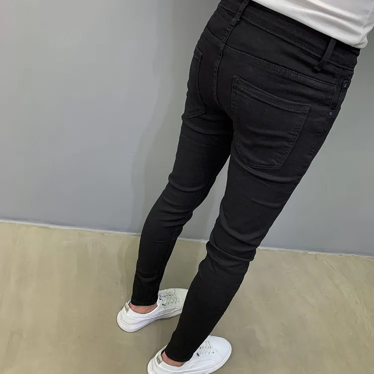 新款黑色小脚牛仔裤男潮流简约潮流紧身韩版百搭显瘦弹力修身长裤