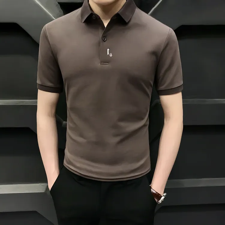 瑟图肖夏季冰丝男士短袖t恤修身2024新款Polo衫男高档休闲