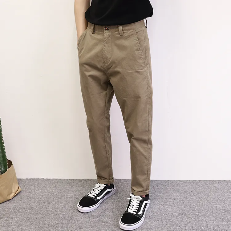 休闲裤简约九分男款咖啡工装纯色百搭韩版棉质春夏修身小脚裤弹性