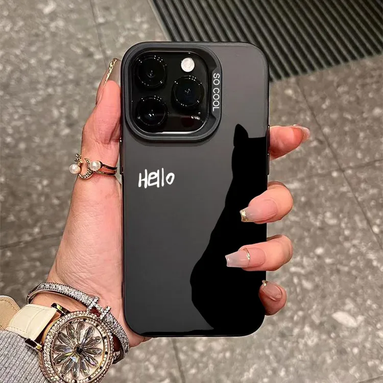 黑猫背影iPhone15_14promax手机壳新款高级11苹果13_12软硅胶XS