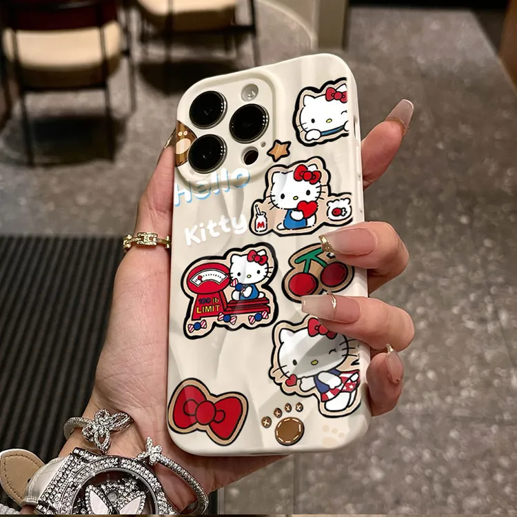 樱桃凯蒂适用iphone16/15苹果12褶皱手机壳14promax防摔13/11潮壳