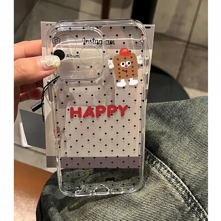 满屏黑波点饼干适用iphone16/15promax手机壳苹果13/12/11透明14p