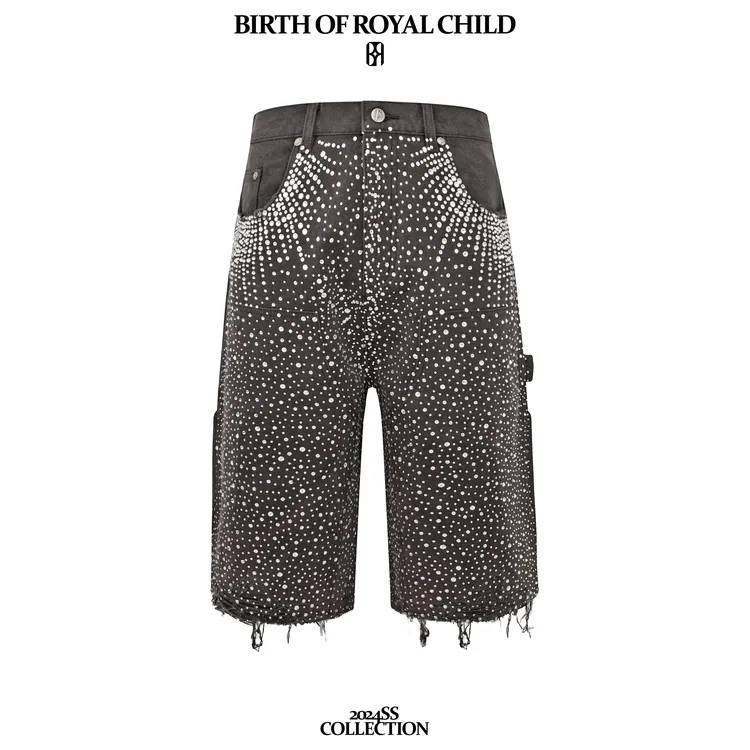 BIRTH OF ROYAL CHILD BORC 镭射满钻七分裤工装裤夏季男士设计师