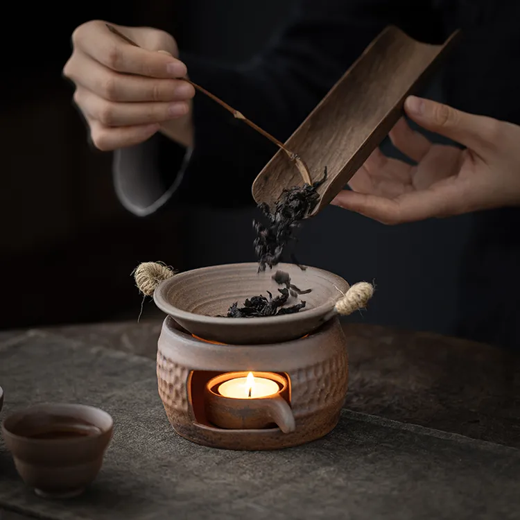 老岩泥圆灶烤茶炉烤茶碟围炉煮茶器粗陶温茶器炒茶醒茶炉