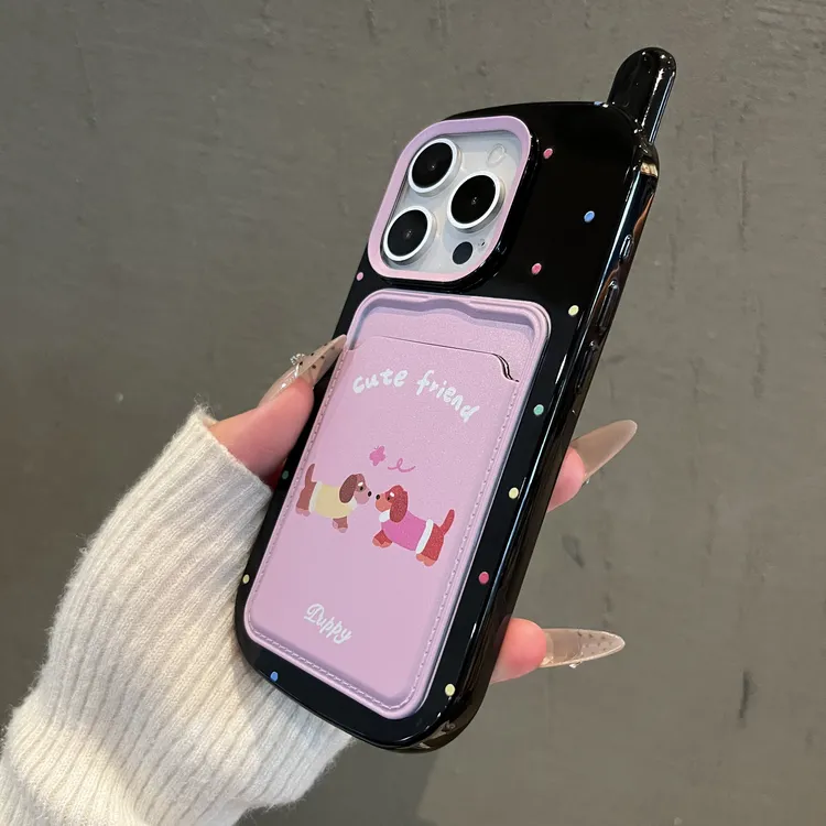 两只腊肠狗适用苹果16手机壳iPhone13卡包15promax亮面12大孔14