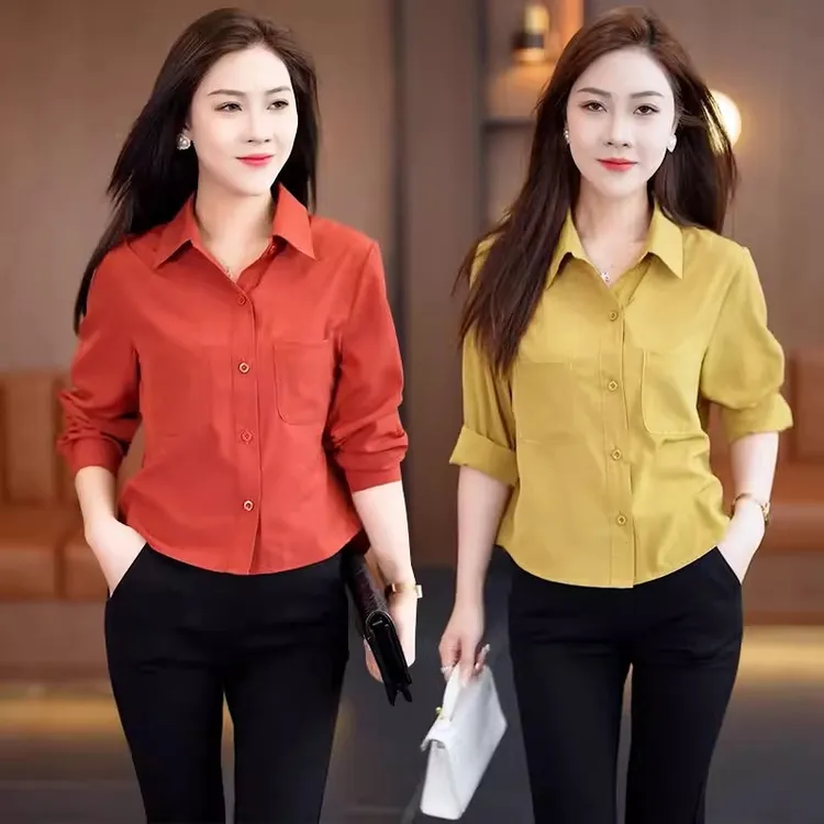 春秋时尚女外穿衬衫妈妈宽松显瘦百搭小个子微胖内搭短款长袖衬衣
