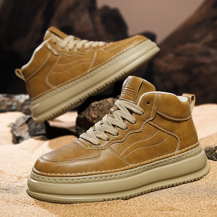 冬季高帮鞋男2024新款英伦风复古潮流百搭青少年运动鞋保暖二棉鞋