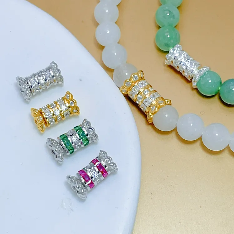 925银银制品 S925纯银镀18k金镶嵌螺丝连接扣项链扣珠链扣轻奢diy