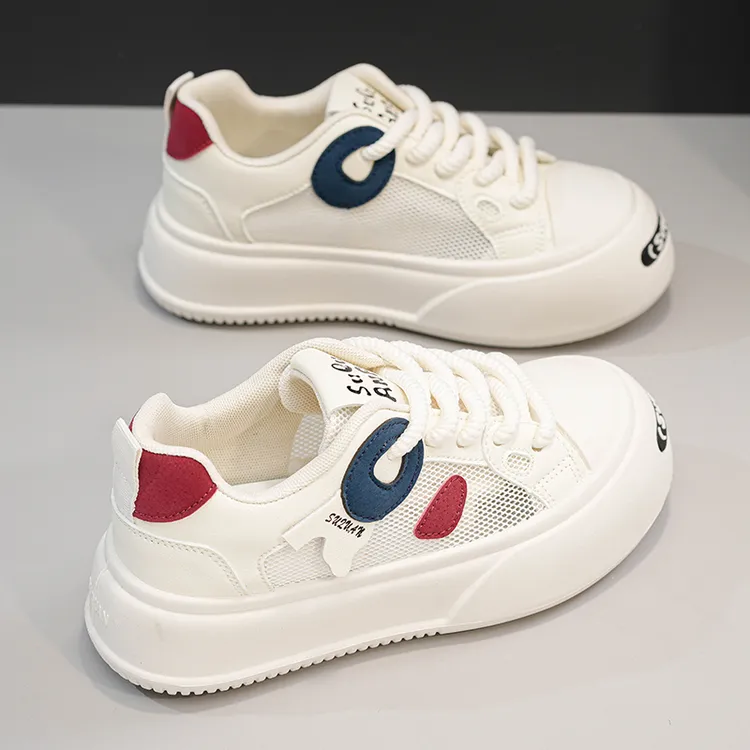 休闲百搭时尚2024透气网面夏季透气薄款学生厚底网面韩版小白鞋