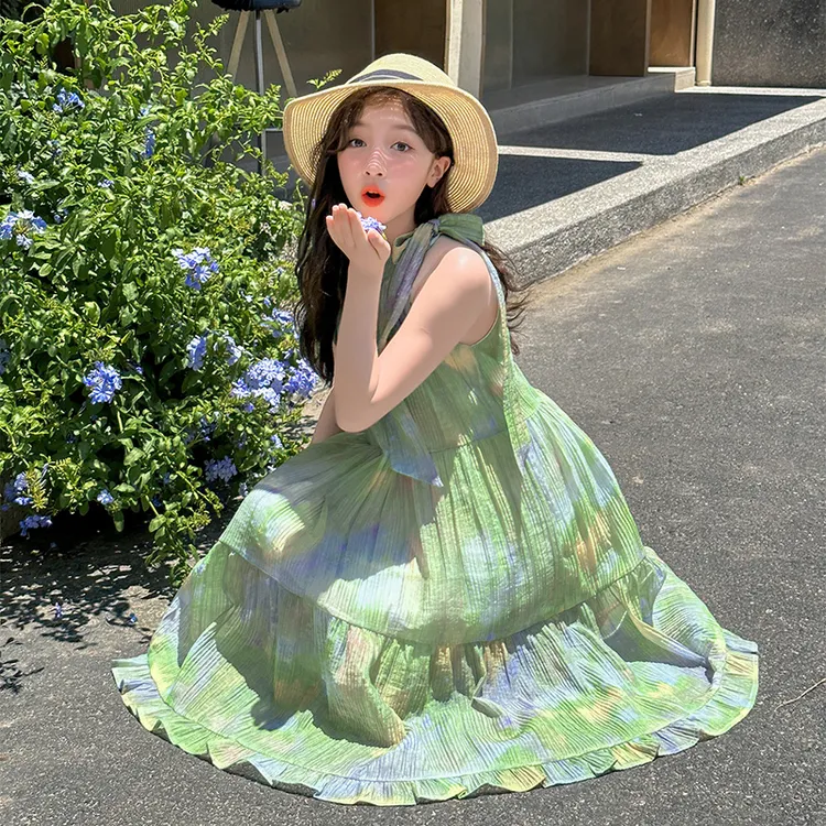 女童连衣裙夏装2025新款吊带裙儿童度假沙滩裙女大童夏季挂脖裙子