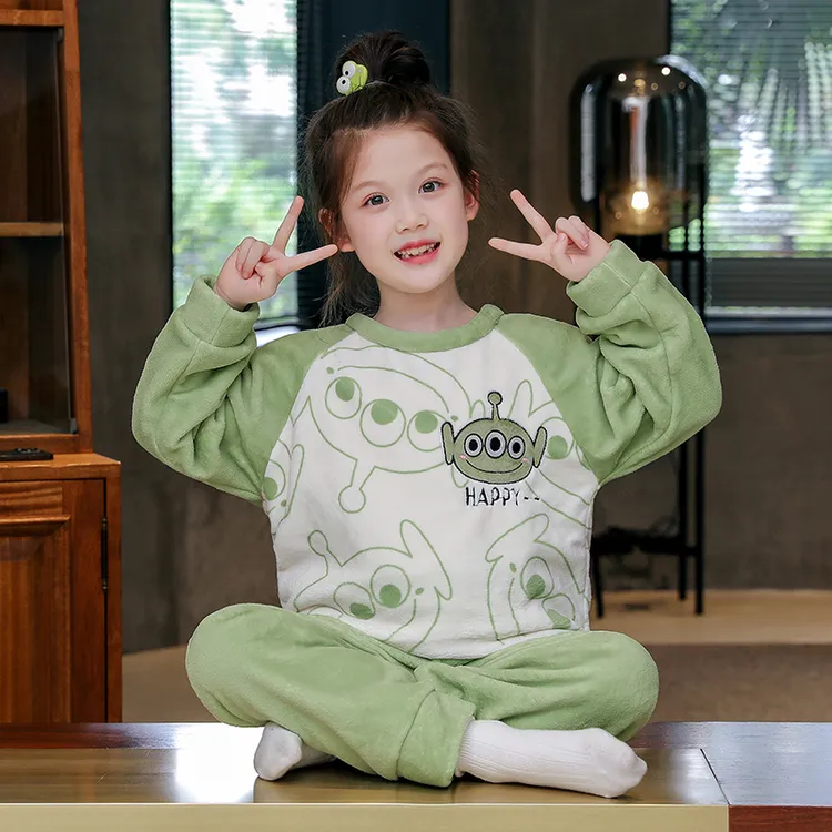 儿童冬季睡衣珊瑚绒秋冬薄款男童女童小孩宝宝法兰绒家居服中大童