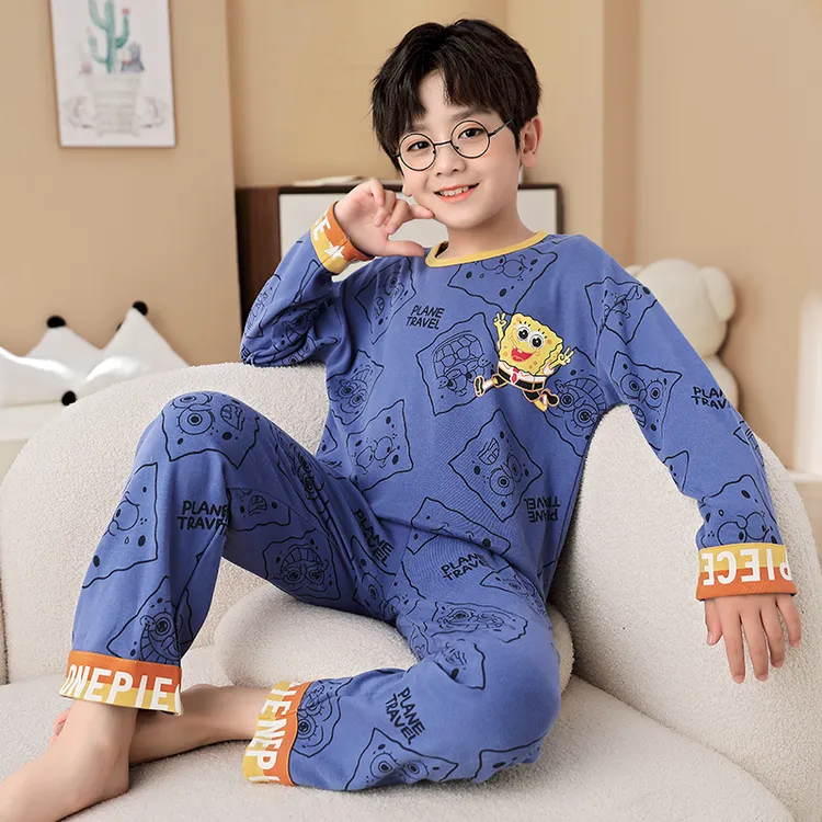 2023新款儿童睡衣男童春秋季款纯棉长袖卡通套装小男孩大童家居服