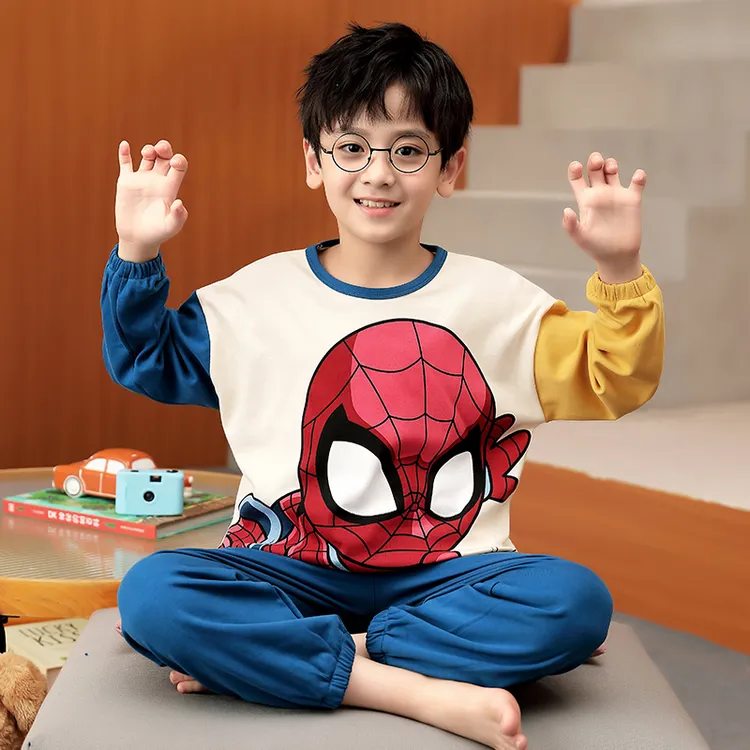 2023新款男童睡衣春秋季纯棉长袖薄款儿童小男孩青少年大童家居服