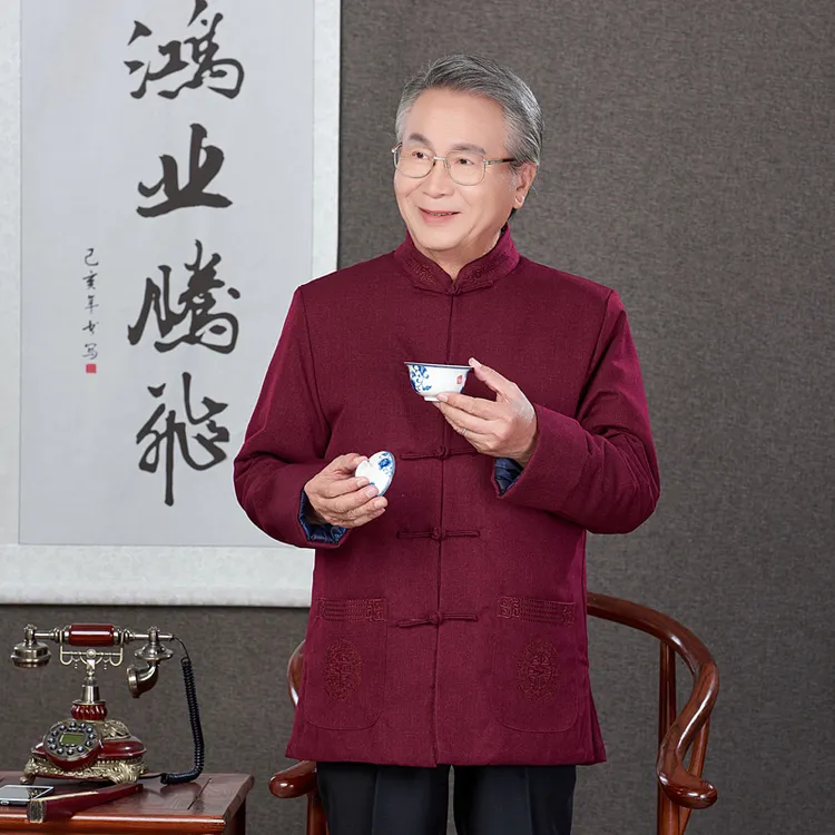 唐装中老年男中国风男士爸爸大寿冬装爷爷中式外套老人秋冬季套装